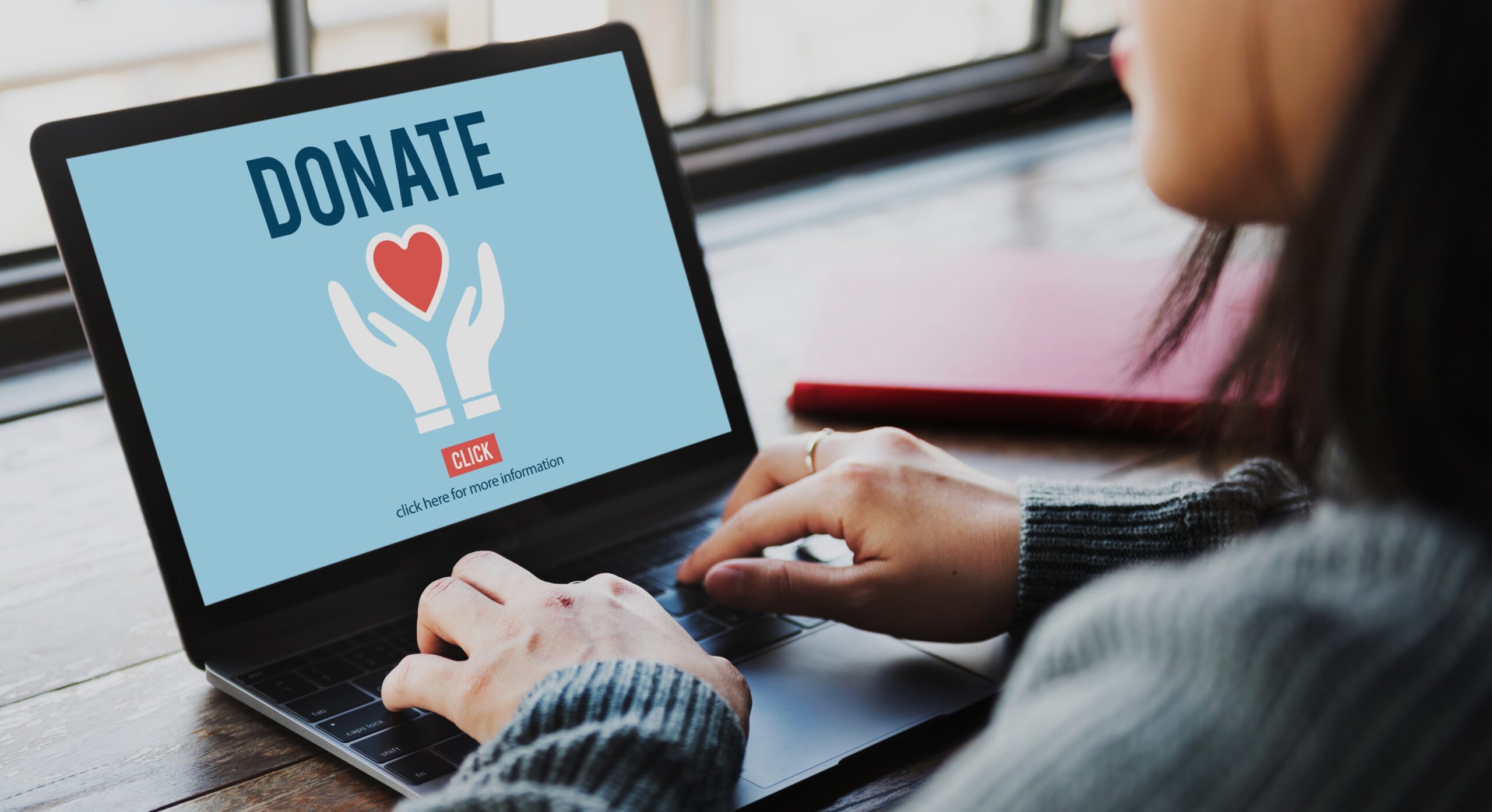 Online donation on laptop